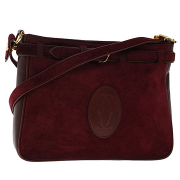 CARTIER Shoulder Bag Suede Leather Red Auth ac2015