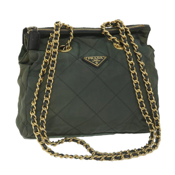 PRADA Quilted Chain Shoulder Bag Nylon Khaki Auth ac2437