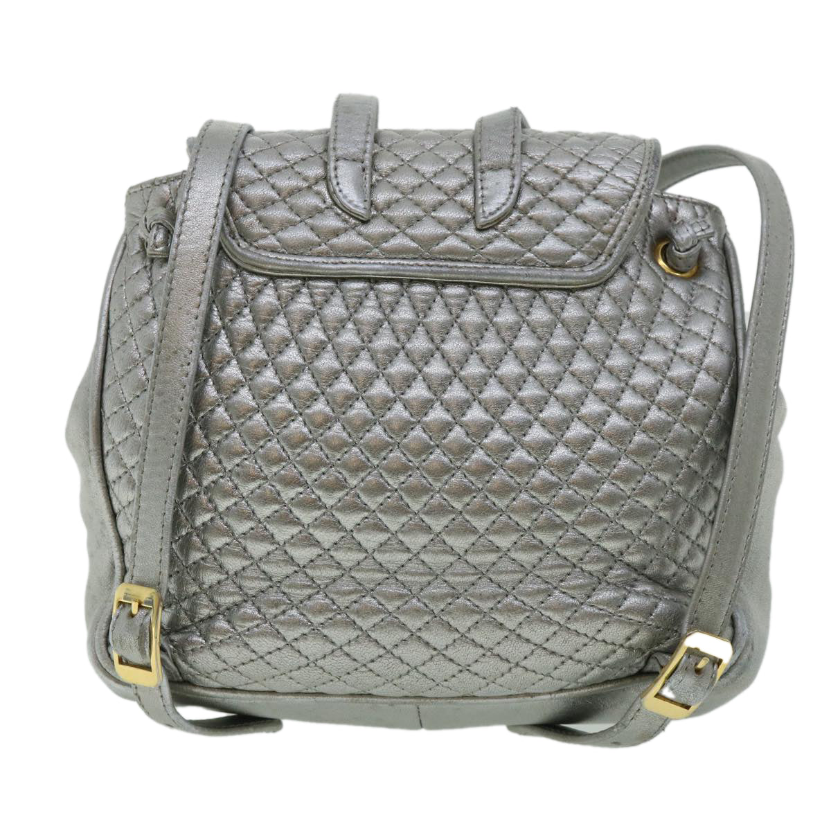 BALLY Matelasse Backpack Leather Silver Auth am3396