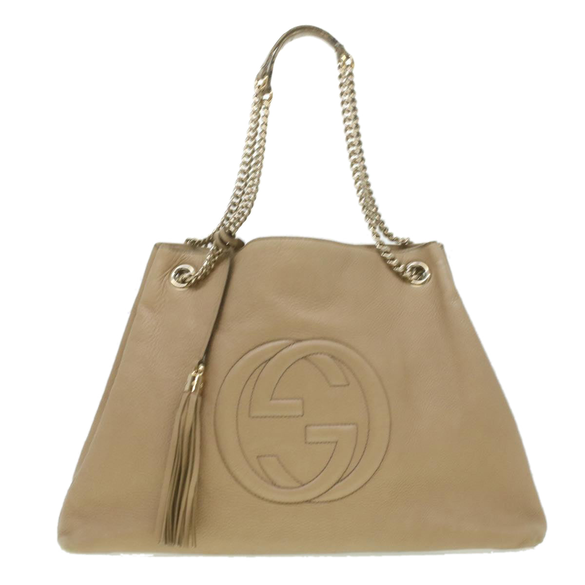 GUCCI Chain Soho Shoulder Bag Leather Beige 310306 Auth