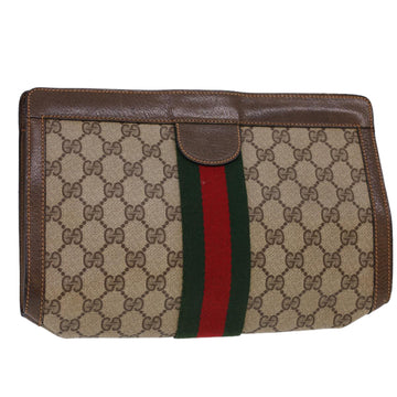 GUCCI GG Canvas Web Sherry Line Clutch Bag Beige Red Green 8901002 Auth am4170