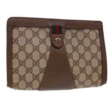 GUCCI GG Canvas Web Sherry Line Clutch Bag PVC Leather Beige Red Auth am4171