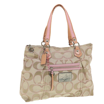 Coach Signature Shoulder Bag Canvas Beige Pink Auth am4216