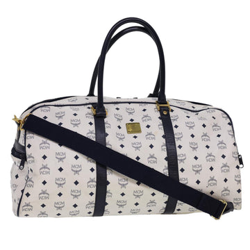 MCM Vicetos Boston Bag 2way White Black Auth am4247