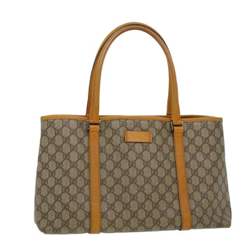 GUCCI GG Canvas Tote Bag PVC Leather Beige Auth am4287