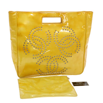 CHANEL Hand Bag Patent leather Yellow CC Auth am4336