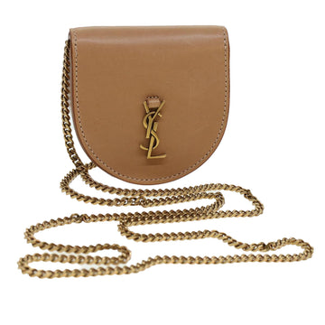 SAINT LAURENT Chain Coin Purse Leather Beige GBL657818 0521 Auth am4346