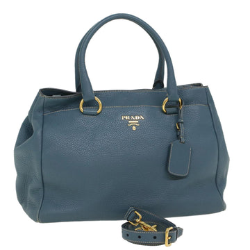 PRADA Hand Bag Leather 2way Shoulder Bag Blue Auth am4466