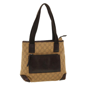 GUCCI GG Canvas Tote Bag Leather Beige 28893 Auth am4545