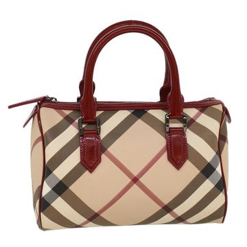 BURBERRY Nova Check Boston Bag PVC Leather Beige Auth am4567