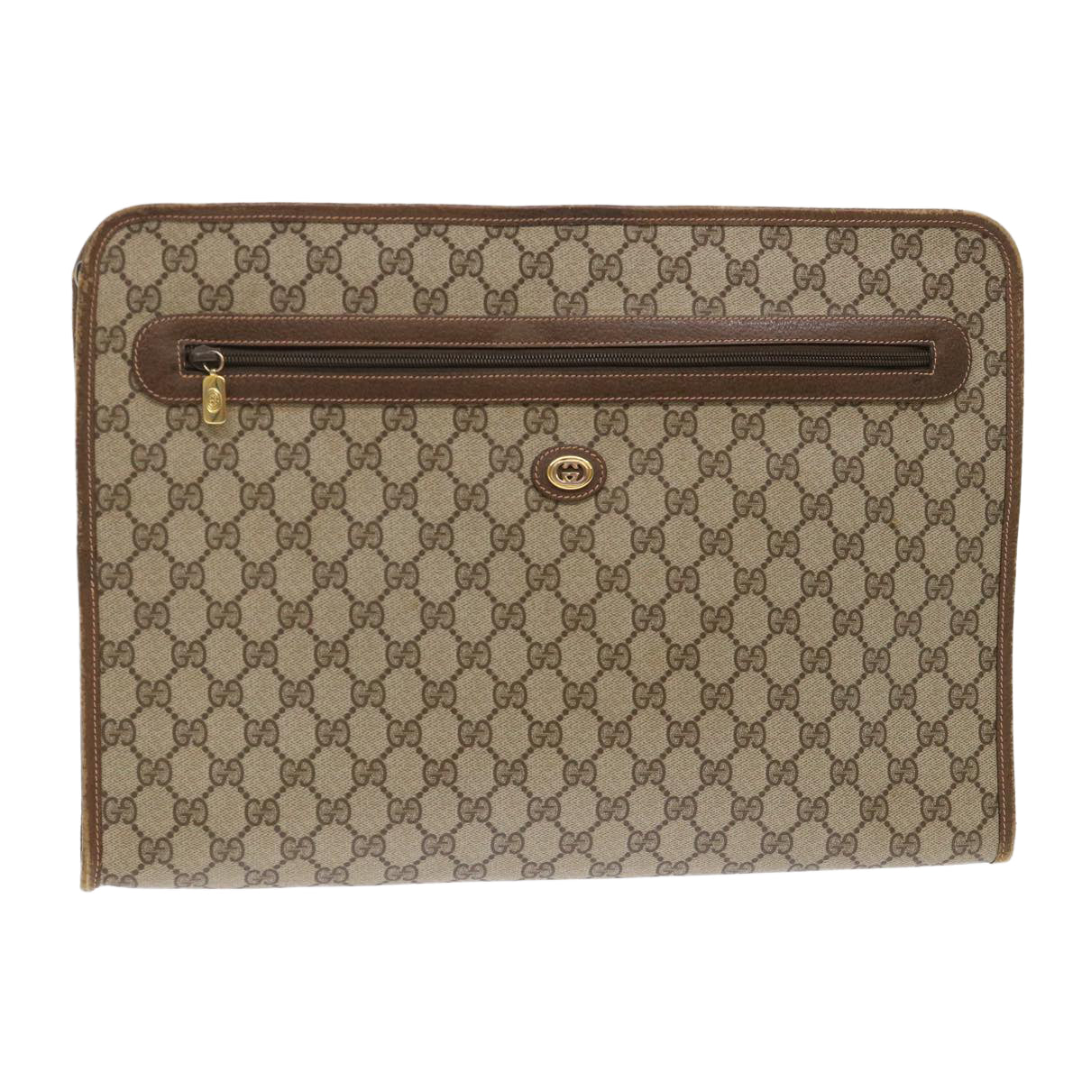 GUCCI GG Canvas Clutch Bag PVC Leather Beige 89.20.004 Auth am4697