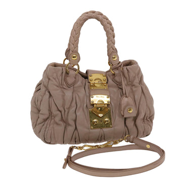 MIU MIU Materasse Hand Bag Leather 2way Beige Auth am4760