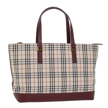 BURBERRY Nova Check Tote Bag Canvas Leather Beige Wine Red black Auth am4848