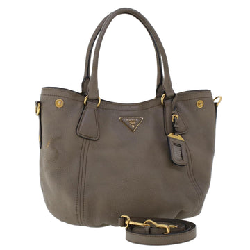 PRADA Tote Bag Leather 2way Gray Auth am4851