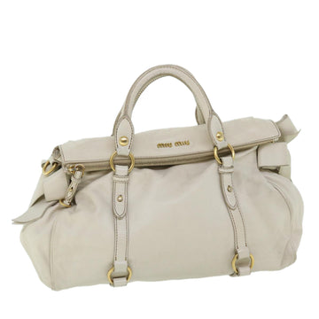 MIU MIU Hand Bag Leather White Auth am4949