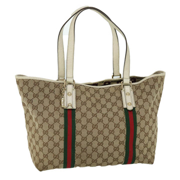 GUCCI GG Canvas Web Sherry Line Tote Bag Beige Red Green 139260 Auth am5008