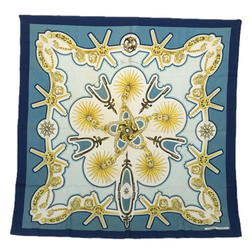 HERMES Carre 90 Les Eperons Scarf Silk Blue Auth am5200