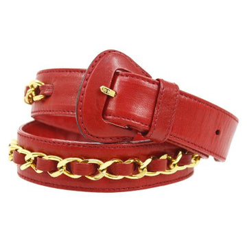 CHANEL 1990s Red Lambskin Chain Belt #65 ak31569i