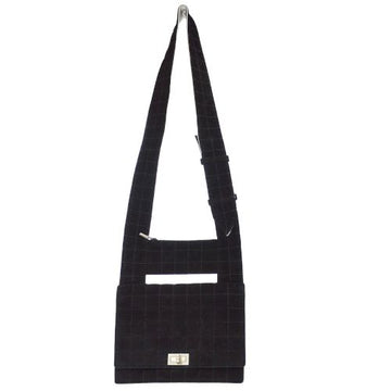 CHANEL 2001-2003 Black Suede Choco Bar Mademoiselle Lock Shoulder Bag