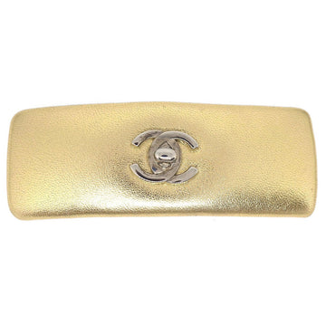 CHANEL 1986-1994 gold leather cc turnlock hair barrette clip ao27776