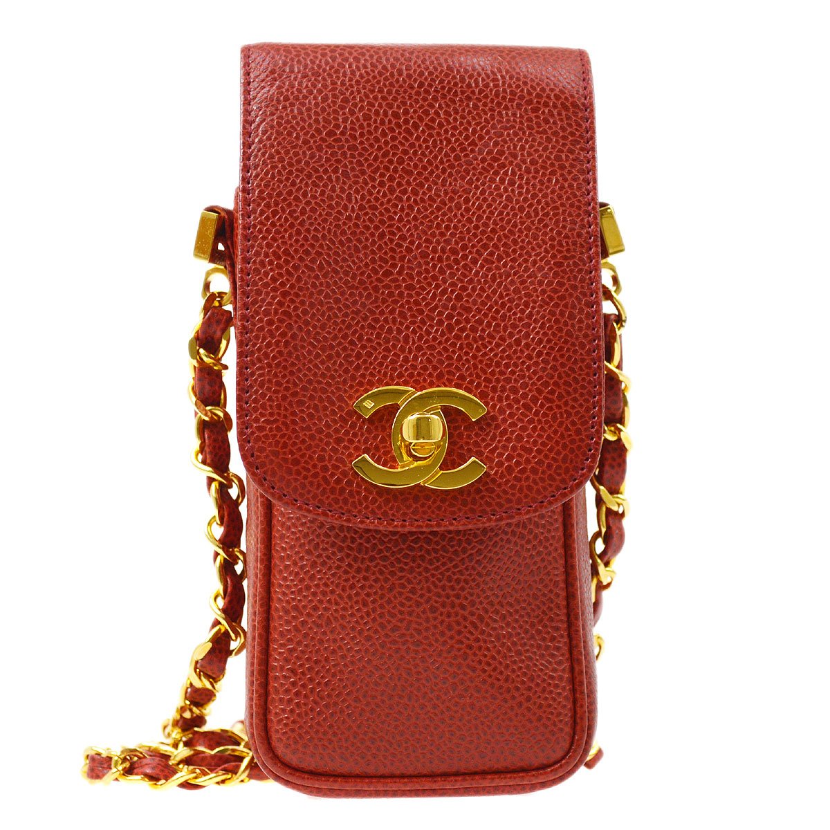 CHANEL 1994 1996 Red Caviar Phone Case ao28621