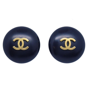 CHANEL★ Button Earrings Black 95P ao29034