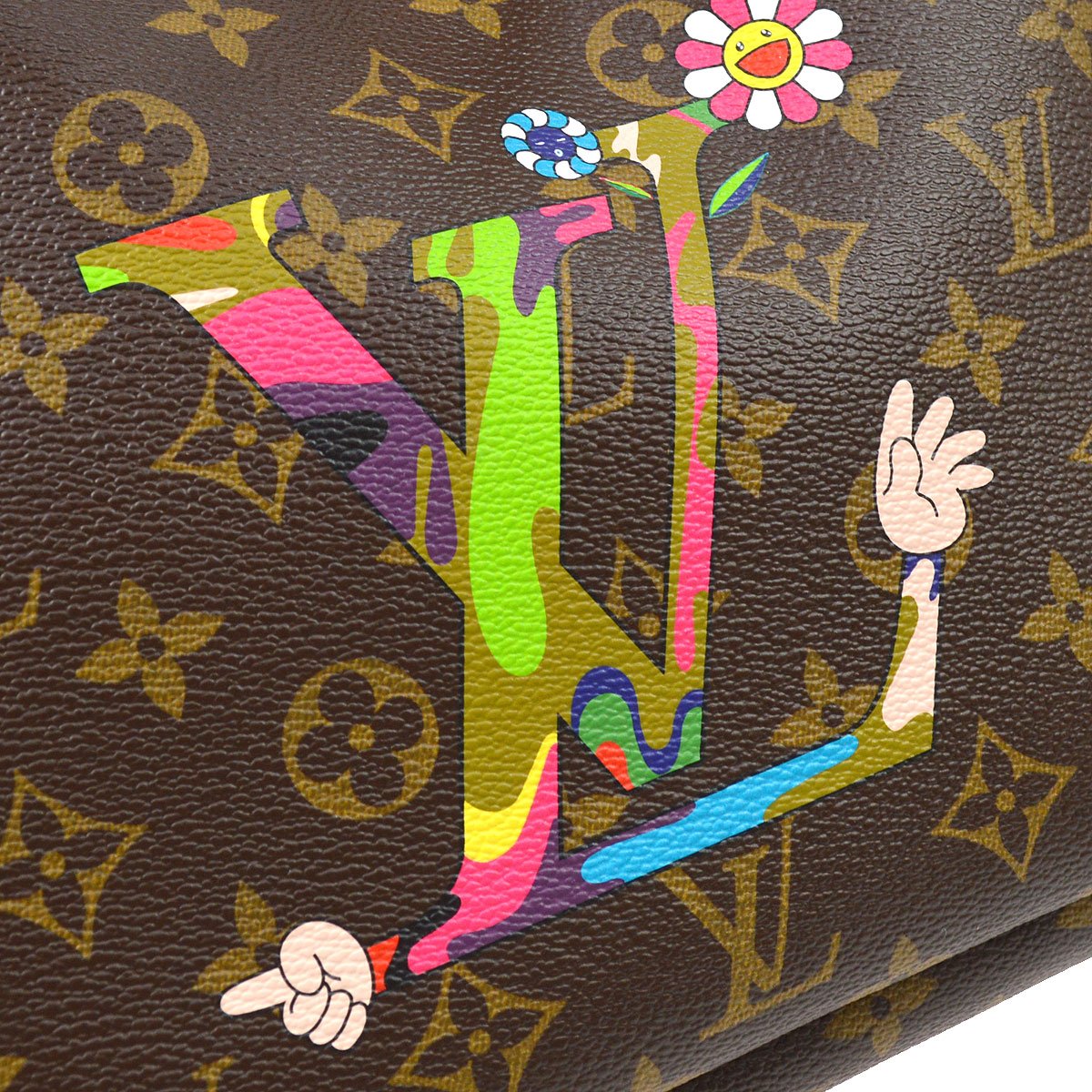 Louis Vuitton Takashi Murakami Monogram Coated Canvas Murakami Moca Hands Neverfull PM Gold Hardware, 2007 (Very Good), Womens Handbag