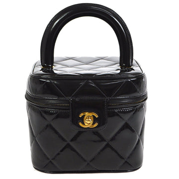 CHANEL 1995 Vanity Handbag Black Patent Leather ao34395