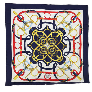 HERMES Carre 90 Eperon d'or Tellier Scarf Silk Navy Auth ar10114