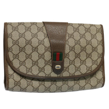 GUCCI GG Canvas Web Sherry Line Clutch Bag Beige Red 89.01.030 Auth ar10211