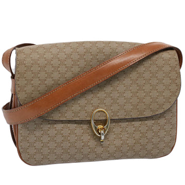 CELINE Macadam Canvas Shoulder Bag Beige Auth ar10274