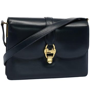 CELINE Horse Carriage Shoulder Bag Leather Navy Auth ar10323