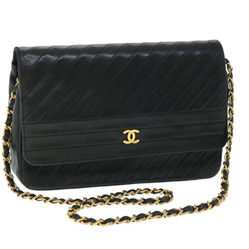 CHANEL Quilted Chain Shoulder Bag Lamb Skin Black CC Auth ar10332