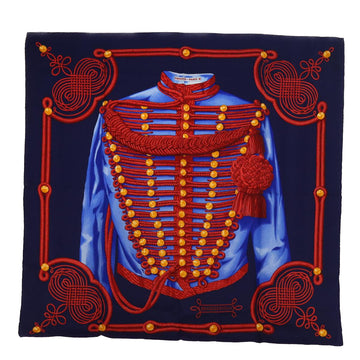 HERMES Carre 90 BRANDEBOURGS Scarf Silk Navy Red Auth ar10341