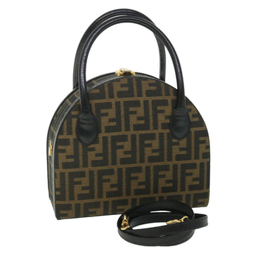 FENDI Zucca Canvas Hand Bag 2way Black Brown Auth ar10368B