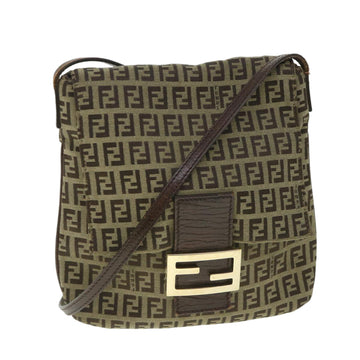 FENDI Zucchino Canvas Shoulder Bag Beige Auth ar10448