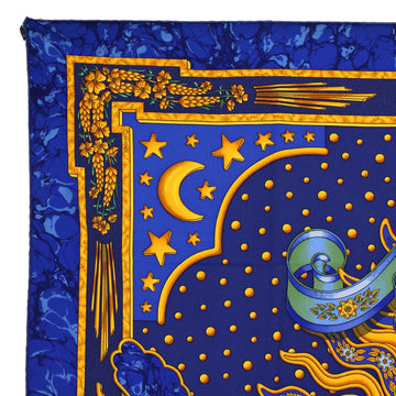 HERMES Carre 90 CARPE DIEM Scarf Silk Blue Yellow Auth ar10495