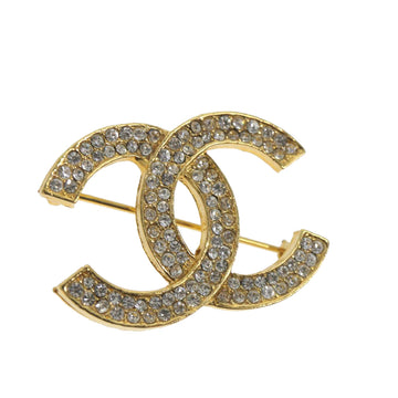 CHANEL COCO Mark Stone Brooch Metal Gold Tone CC Auth ar10557B