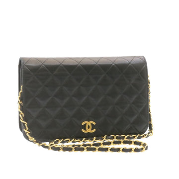 CHANEL Lamb Skin Matelasse Chain Shoulder Bag Black CC Auth ar4584A