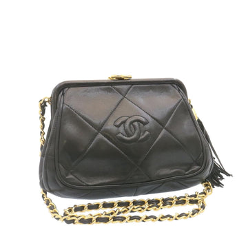 CHANEL Lamb Skin Chain Shoulder Bag Flame Purse Fringe Black CC Auth ar4585A