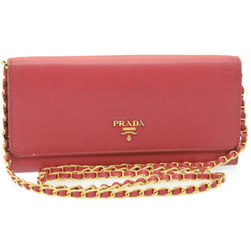 PRADA Safiano Leather Chain Wallet Pink Auth ar6601
