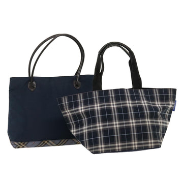 BURBERRY Nova Check Blue Label Hand Bag Canvas 2Set Navy Auth ar6772