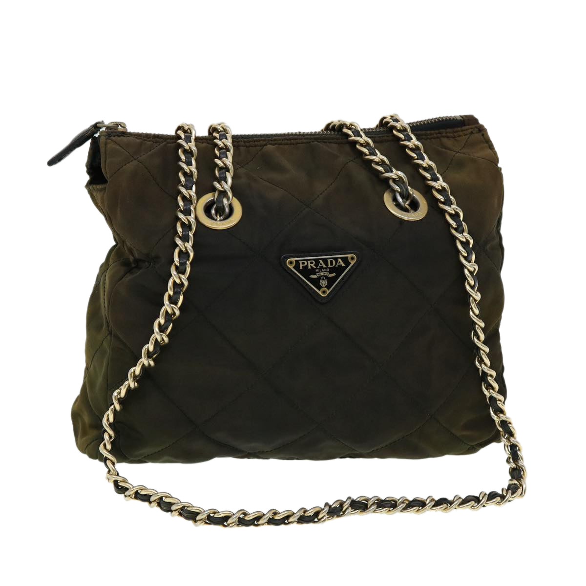 PRADA Quilted Chain Shoulder Bag Nylon Brown Auth ar7474