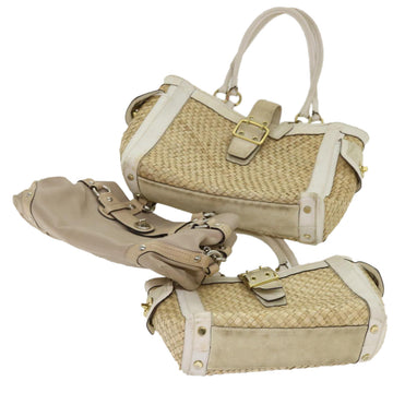 Coach Shoulder Bag Straw Leather 3Set Beige White Auth ar9794