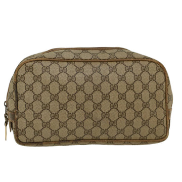 GUCCI GG Canvas Clutch Bag PVC Leather Beige Auth ar9845