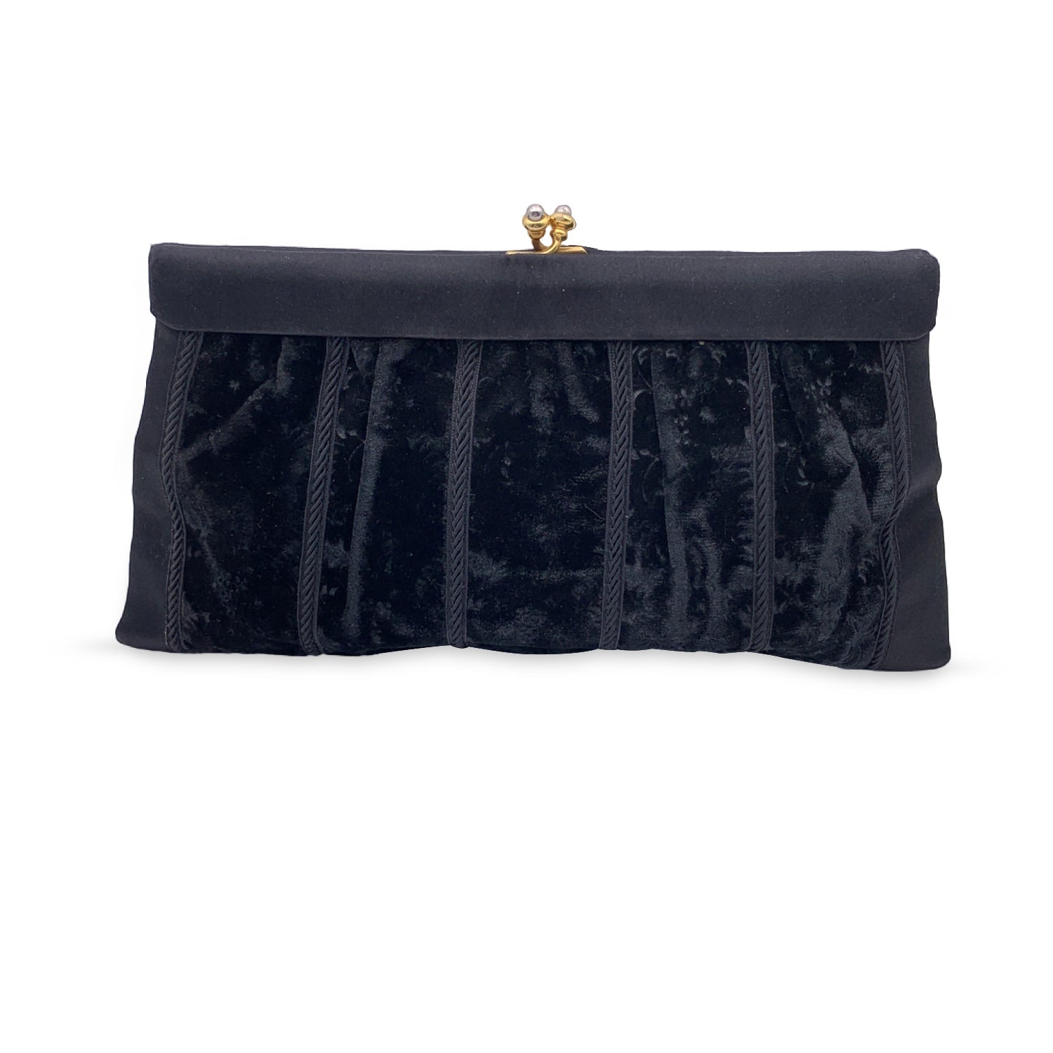 GUCCI Rare Vintage Black Velvet Satin Evening Bag Clutch Handbag