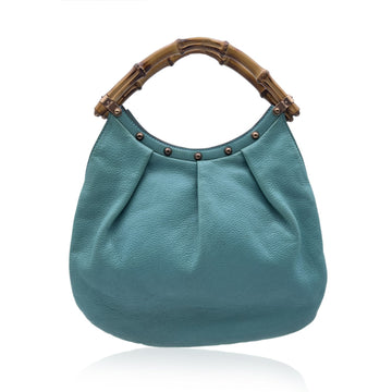 GUCCI Turquoise Leather Bamboo Studded Handbag Tote Bag