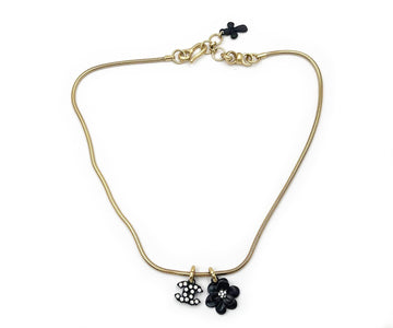 CHANEL Vintage Rare Gold Plated Black CC Flower Crystal Chain Necklace