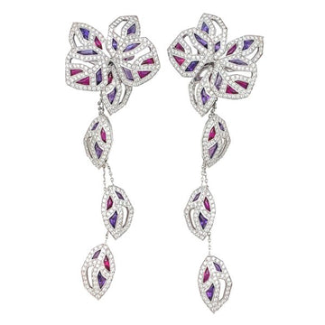 CARTIER White gold earrings Caresse d'orchidees collection, diamonds, tourmalines and amethysts.