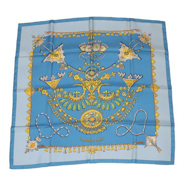 HERMES Carre 90 Scarf ”PARURES DES SABLES” Silk Blue Auth am498b